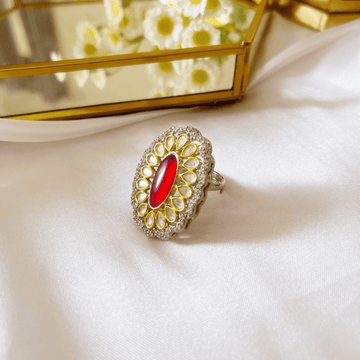 Red Stone and Tayni Kundan Cocktail Ring for Women - Kiasha