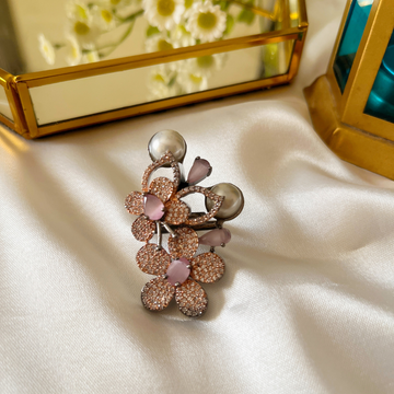 Mother Of Pearl And Cz stone Cocktail Ring For Women - Kiasha