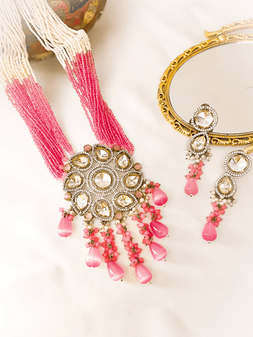 Moissanite stone and Uncut Kundan studded Long mala Set