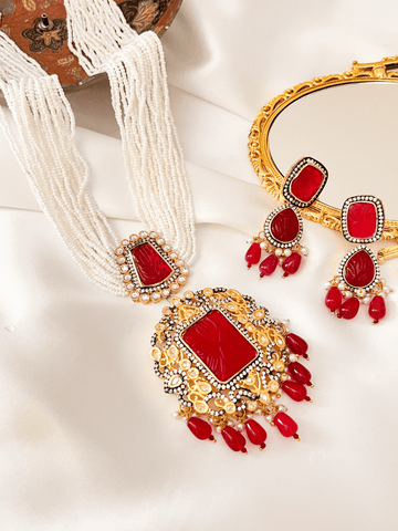 Carving Stones Long mala Set For Women