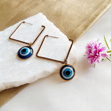 Kiasha Celebrity-Inspired Rose Gold Evil Eye Earrings - Kiasha