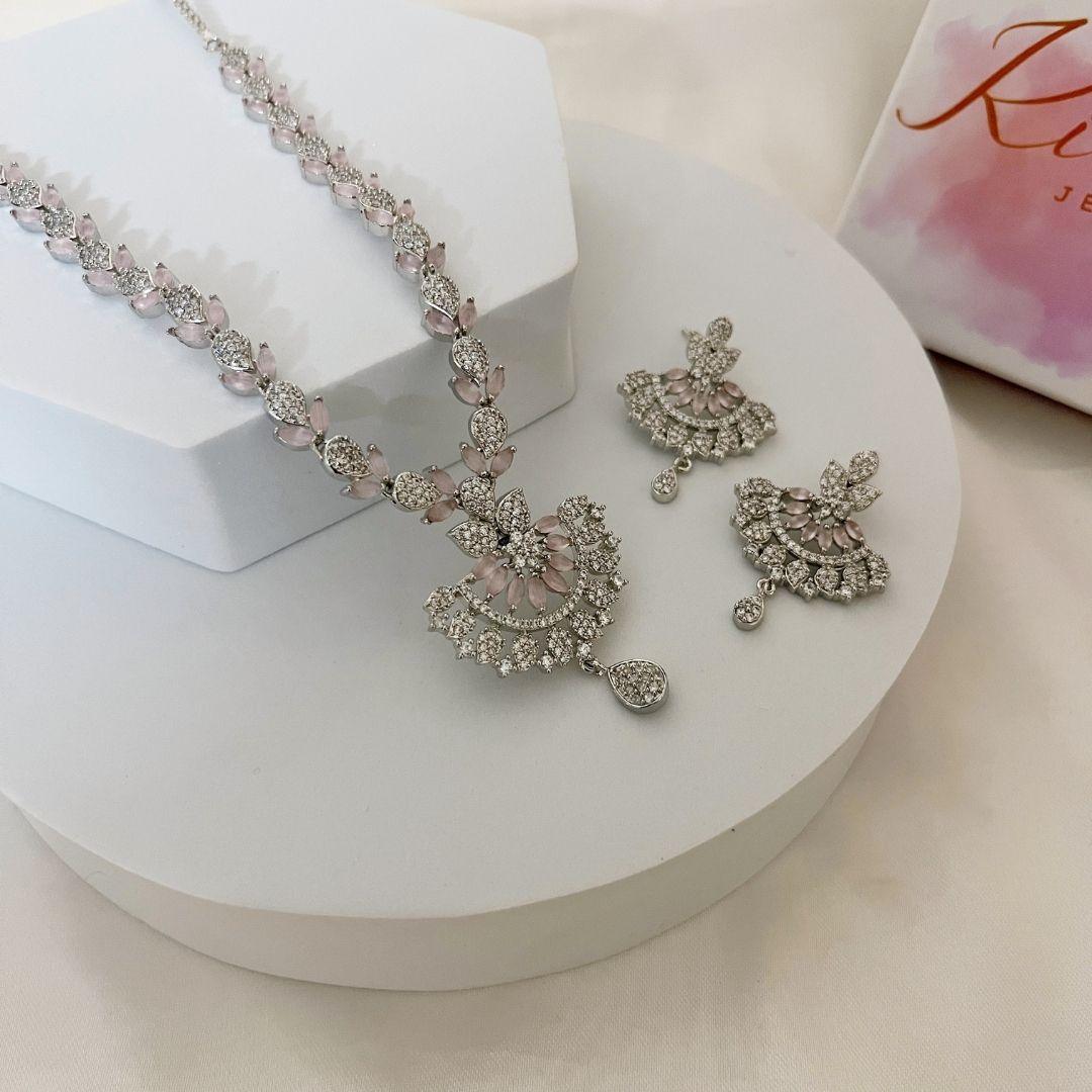 Celebrity style American diamond necklace set for women - Kiasha 