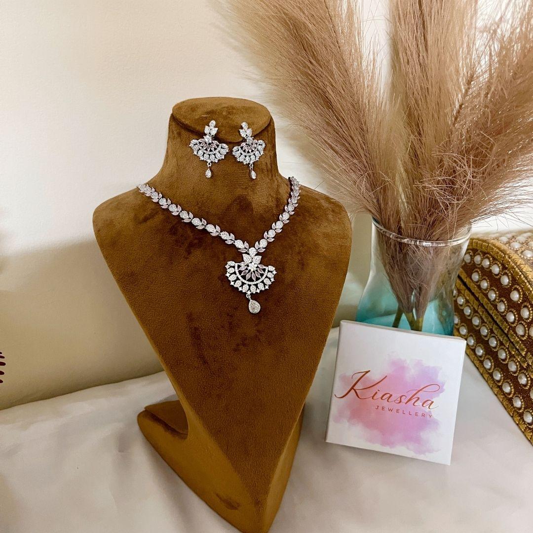 Celebrity style American diamond necklace set for women - Kiasha 