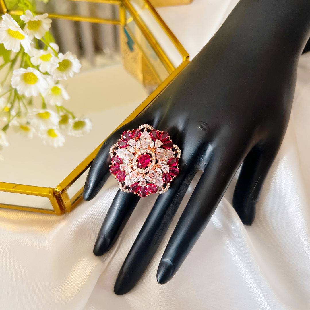 Flower Shaped American Diamond Cocktail Rings for Women - Kiasha 