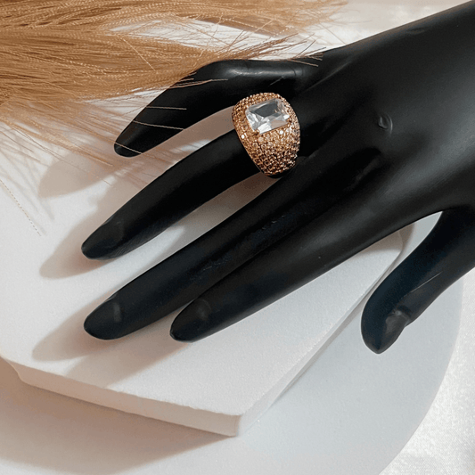 Rose Gold Plated Anti Tarnish Big Finger Ring with CZ Stone - Kiasha 