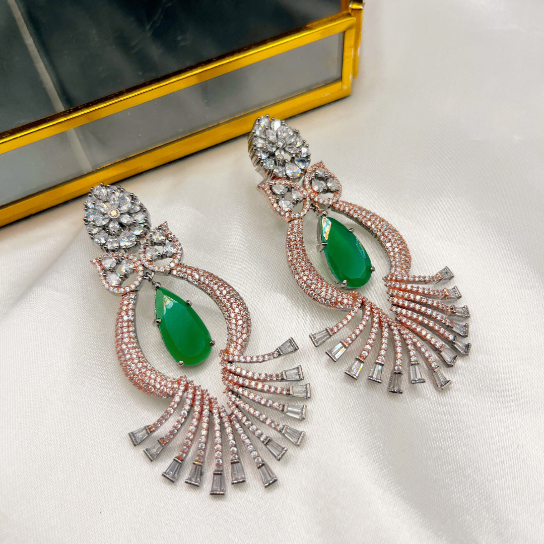 Kiasha Victorian Plated Celebrity-Inspired Emerald Earrings - Kiasha 
