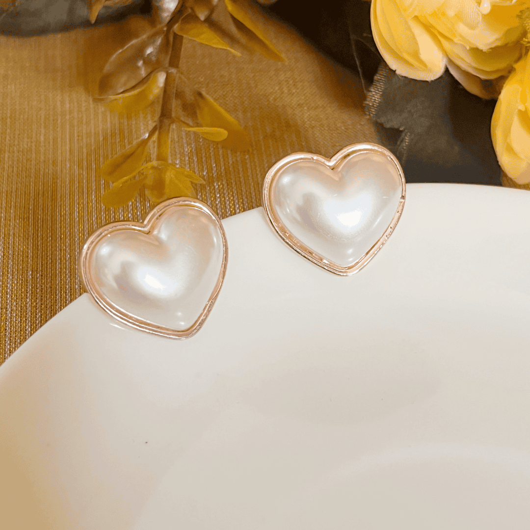 Kiasha Celebrity-Inspired Anti-Tarnish Heart Shape Earrings with Pearl Accents - Kiasha 