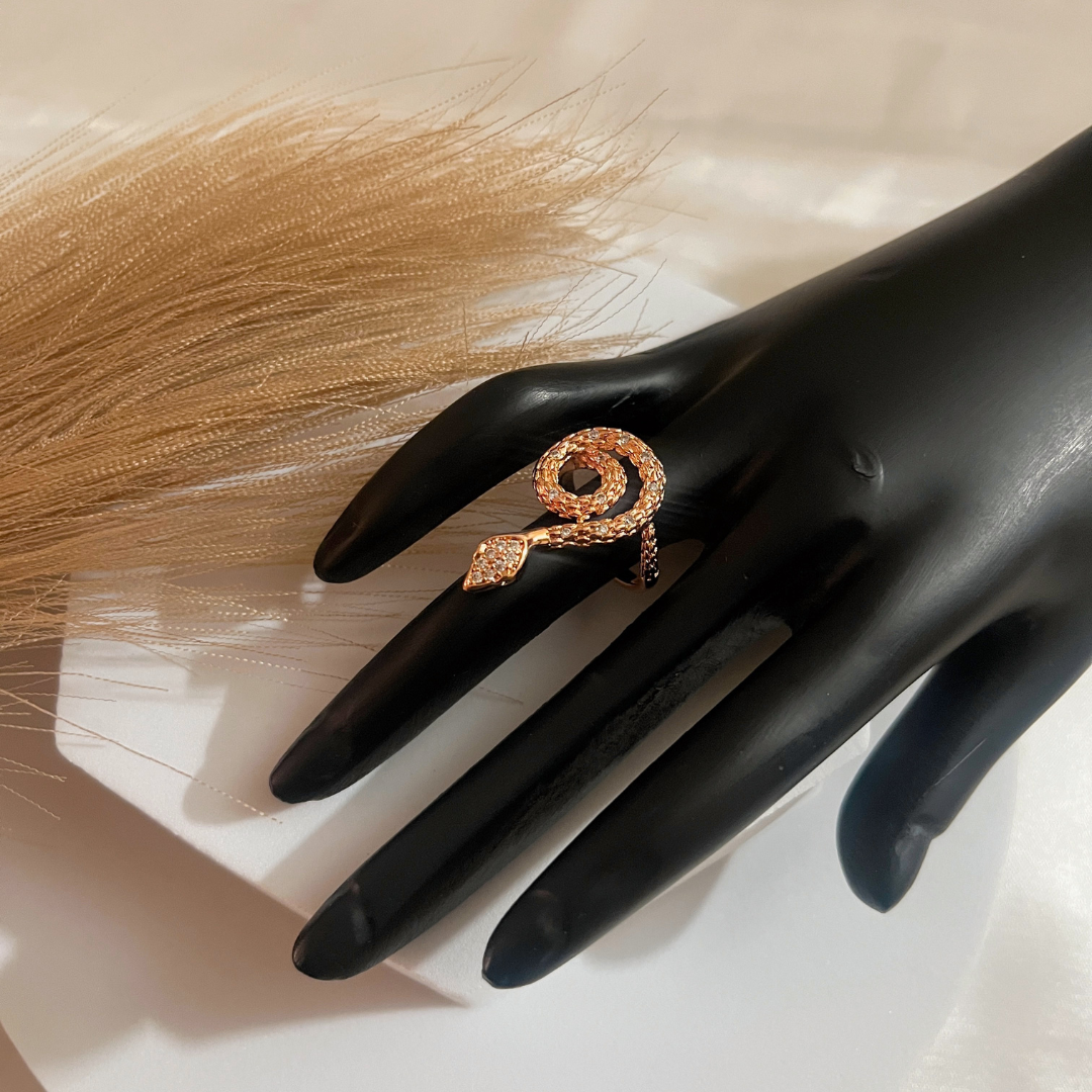 Rose Gold Plated Anti Tarnish Snake Finger Ring with CZ Stone(Design2) - Kiasha 