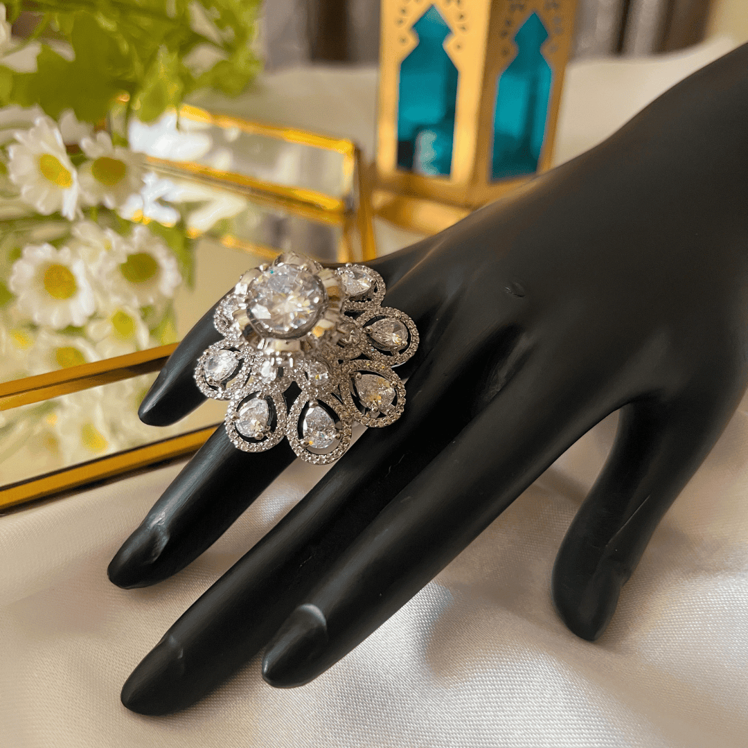 Victoria Big Size Cocktail Ring For Women ( Silver) - Kiasha 