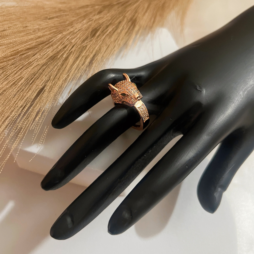 Rose Gold Plated Anti Tarnish Leopard Finger Ring with CZ Stone(Design3) - Kiasha 