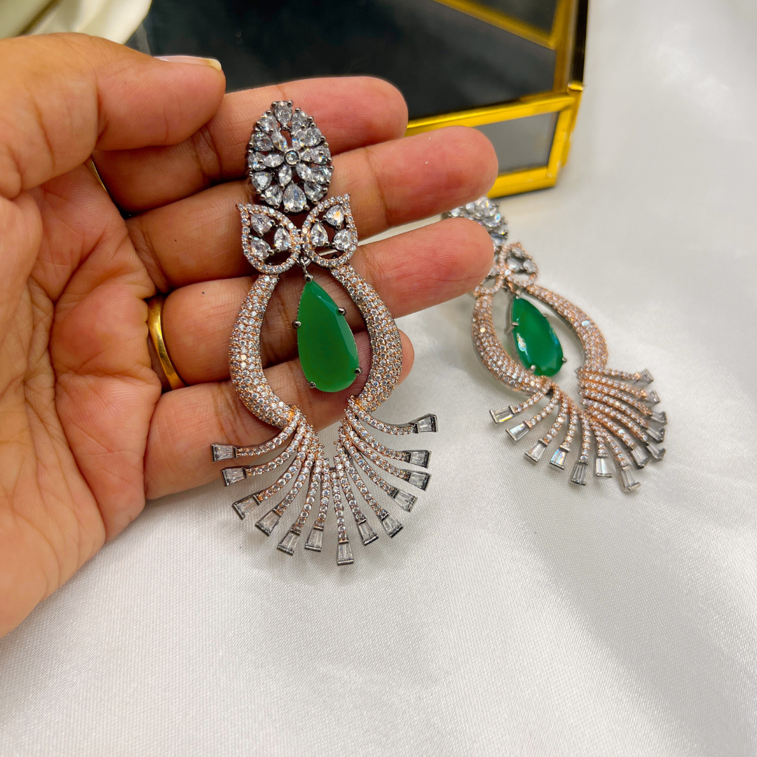 Kiasha Victorian Plated Celebrity-Inspired Emerald Earrings - Kiasha 