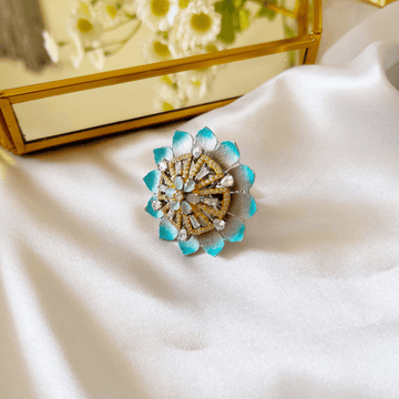 Flower Shape Ring With Gold plated brass with American Diamond - Kiasha 