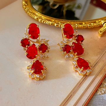 Small Gold plated red colour earring for women