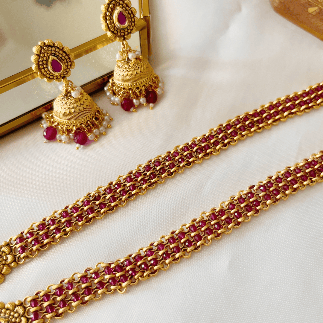 Handmade Temple Long Necklace with Kemp Stones, Tayani Kundan and Intricate Designs - Kiasha 