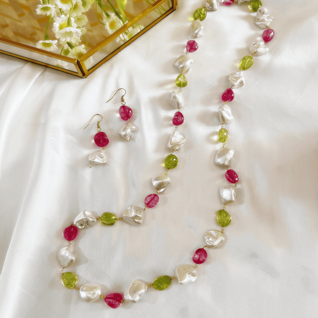Handcrafted Mother of Pearl and Agate Stone Necklace - Kiasha 