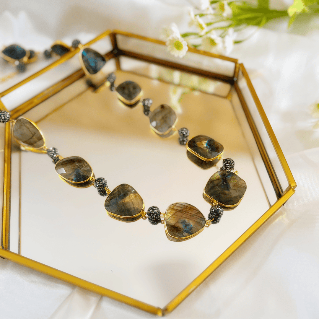 22K Gold Plated Long Necklace with Premium Agate Stone - Kiasha 