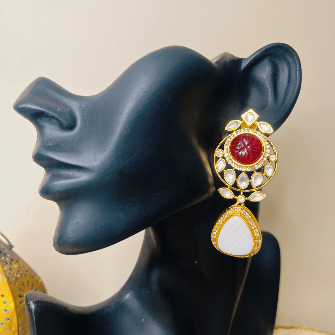 Premium Tayani Kundan, mother of pearl and Carving Stone Earrings for women - Kiasha 