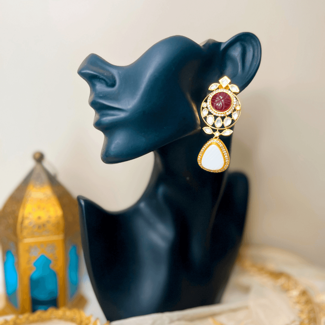 Premium Tayani Kundan, mother of pearl and Carving Stone Earrings for women - Kiasha 