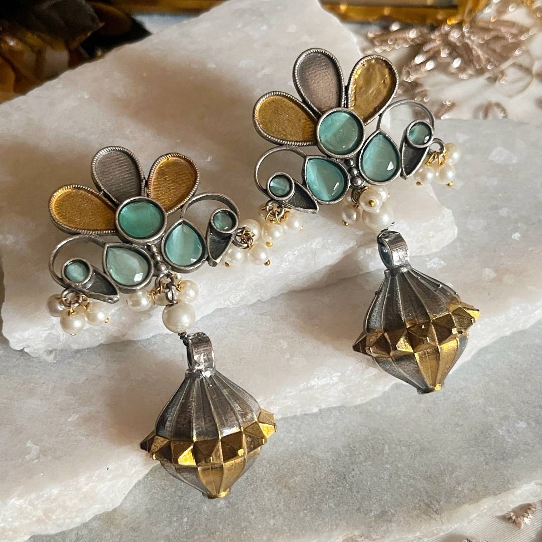 Celebrity-Inspired Dangle Earrings in Silver & 18K Gold Plating - Kiasha 