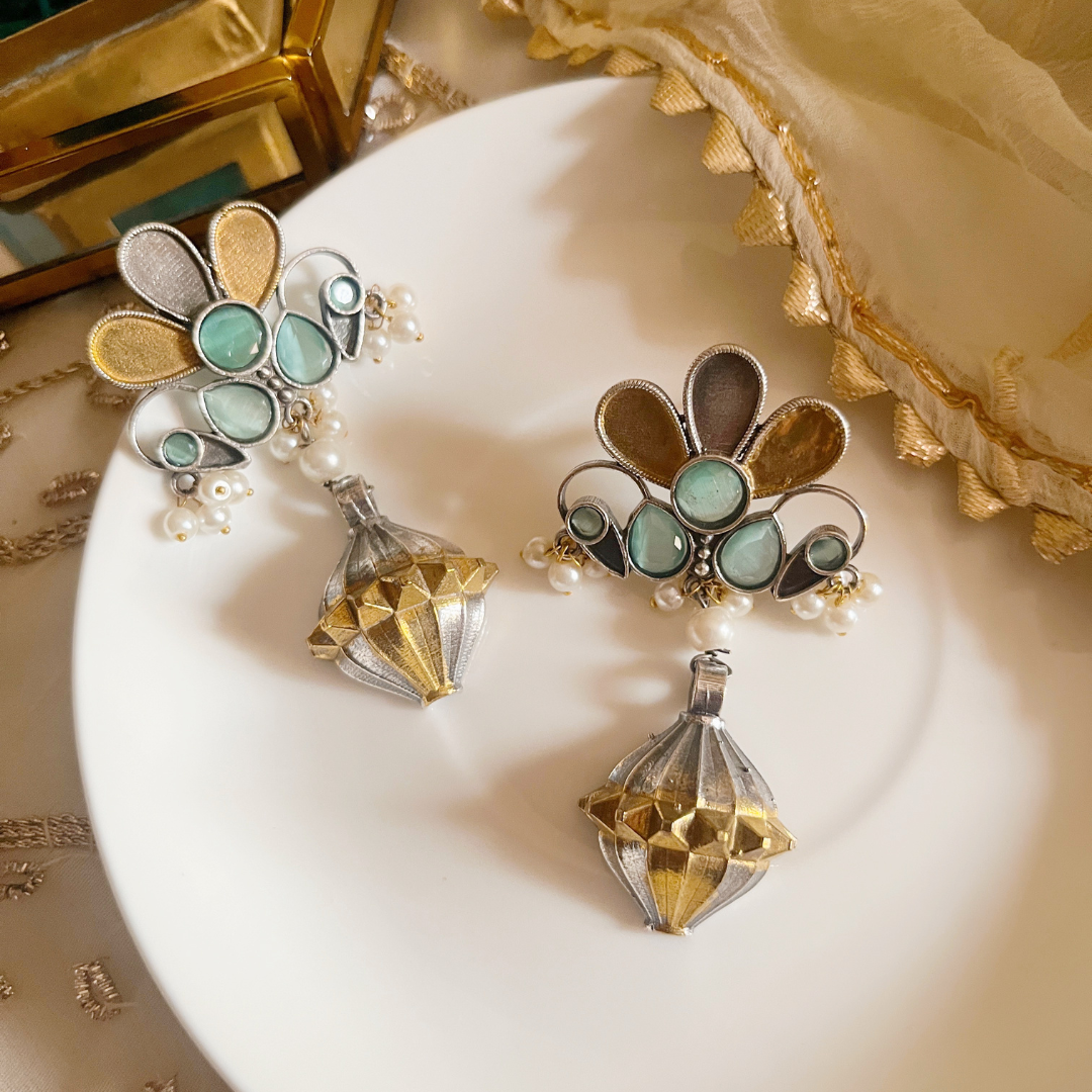 Celebrity-Inspired Dangle Earrings in Silver & 18K Gold Plating - Kiasha 