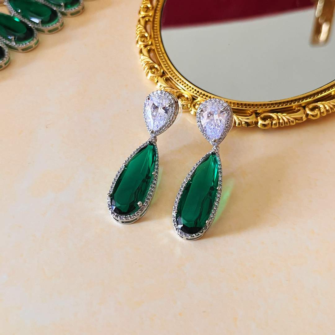 Celebrity-Inspired Necklace with Premium Emerald Green Glass stone  and CZ Stones