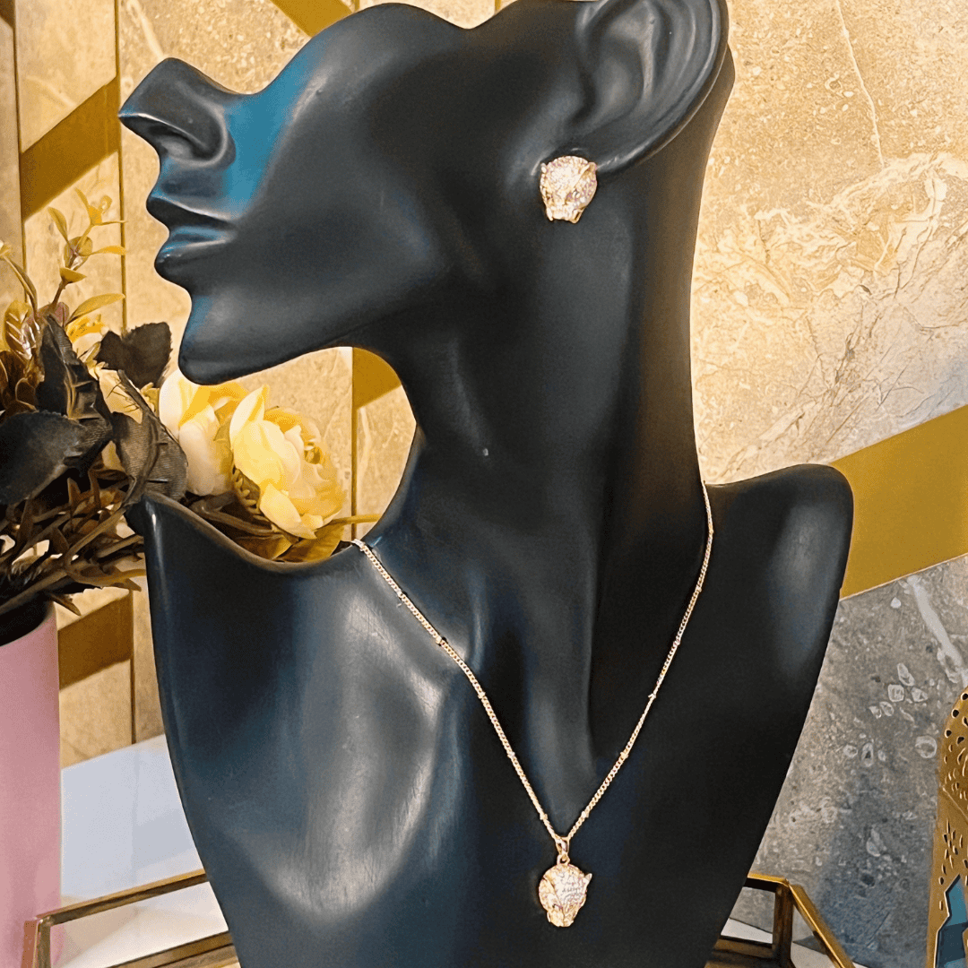 Kiasha Anti-Tarnish Celebrity Inspired Leopard Necklace & Stud Earring Set - Kiasha 