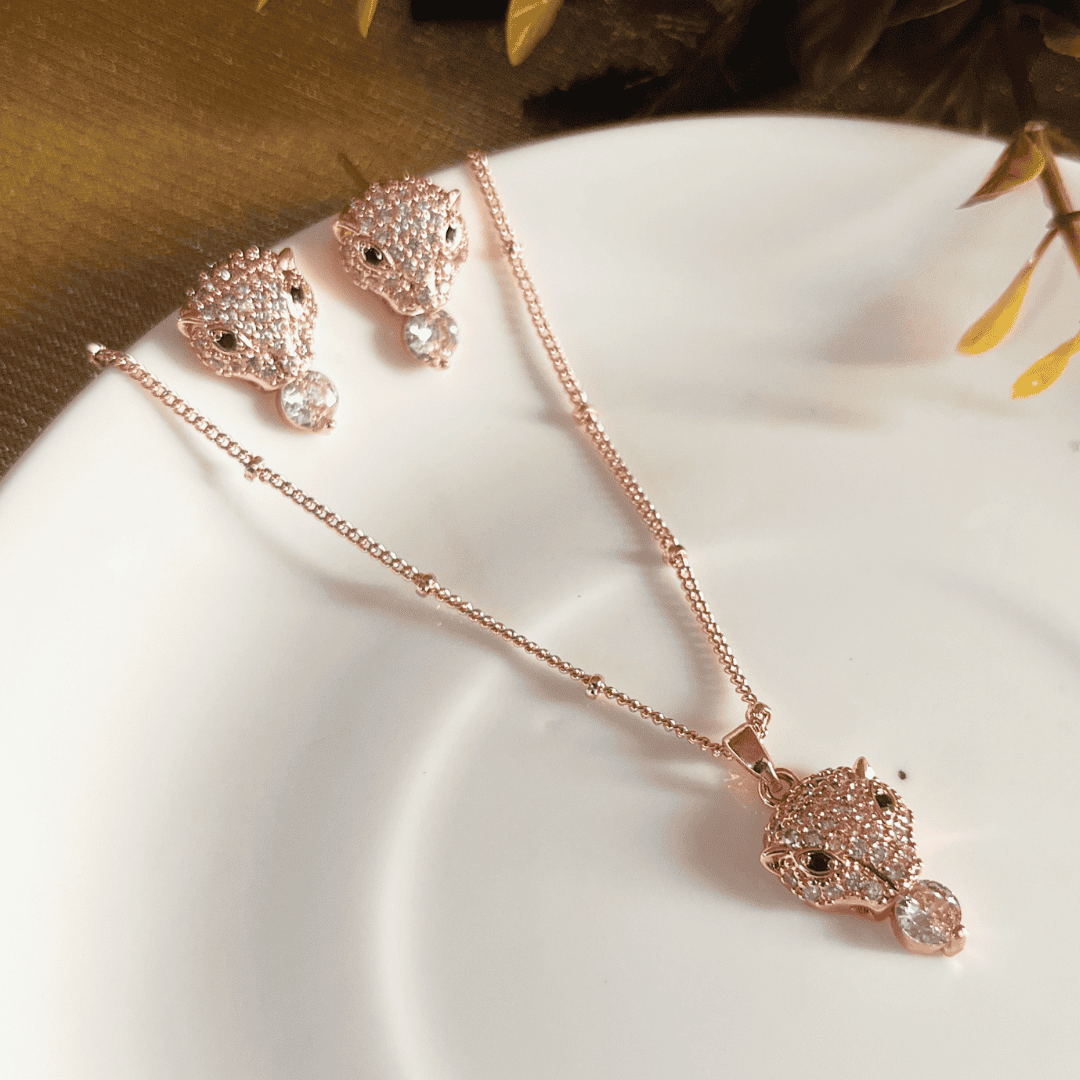 Kiasha Anti-Tarnish Celebrity Inspired Leopard Necklace & Stud Earring - Kiasha 