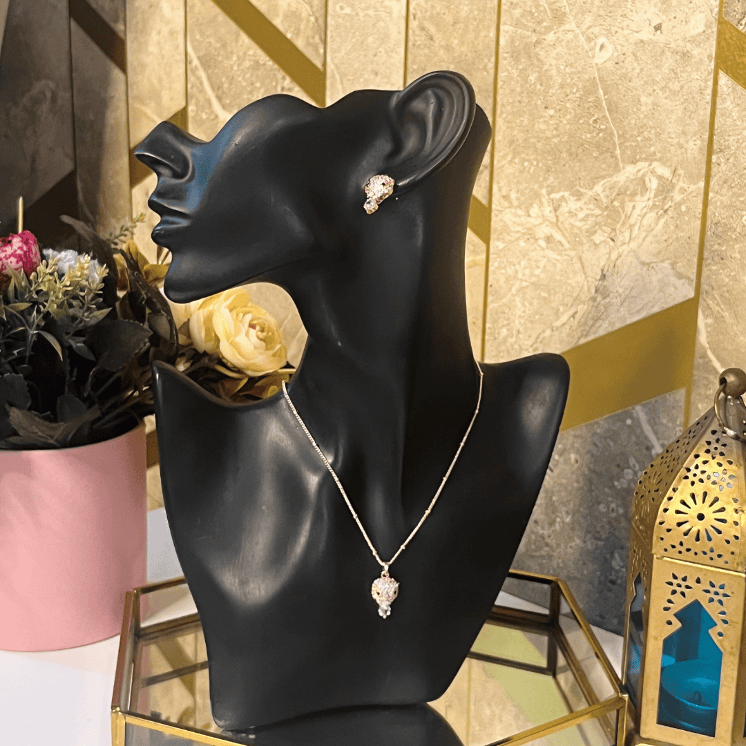 Kiasha Anti-Tarnish Celebrity Inspired Leopard Necklace & Stud Earring - Kiasha 