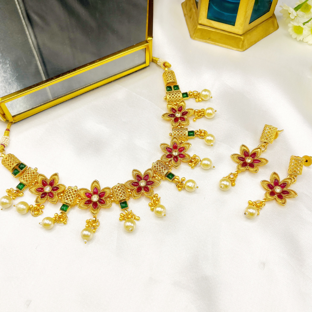 22k Micro gold plated necklace set for women - Kiasha 