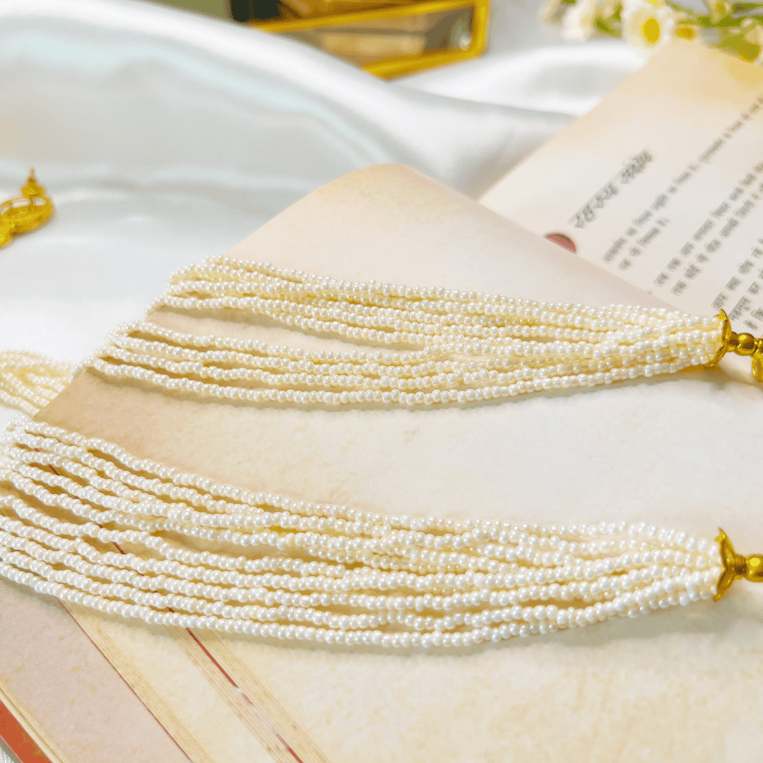 22K Gold Plated Long Necklace with Premium Pearls and kundan - Kiasha 