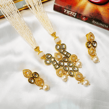 22K Gold Plated Long Necklace with Premium Pearls and kundan - Kiasha 