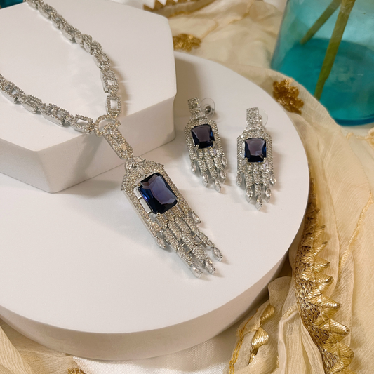 CZ Necklace in Rhodium Plating by Kiasha Jewellery (Lavender) - Kiasha 