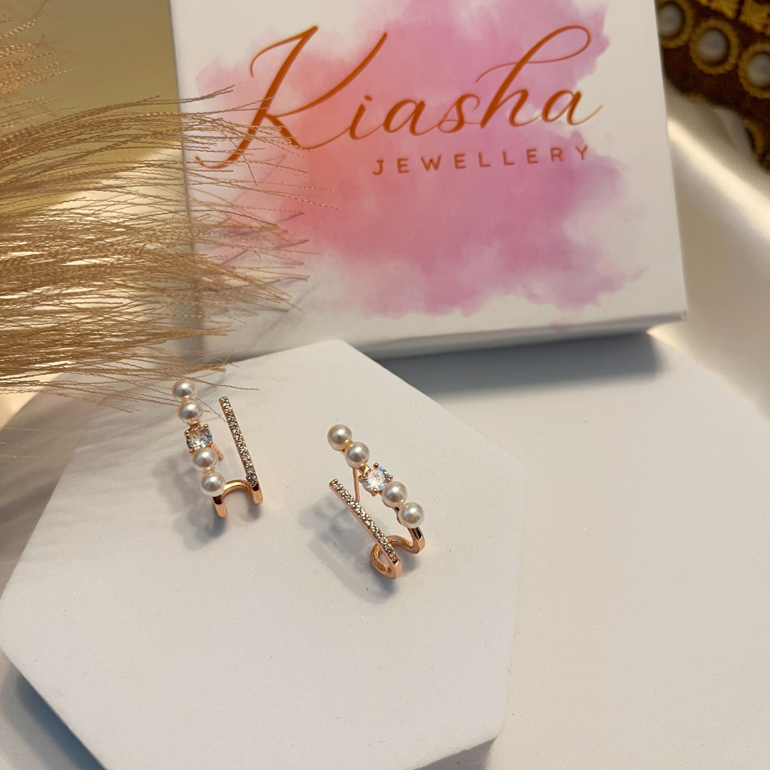 Kiasha Anti Tarnish Rose Gold CZ Earrings for Celebrity-Inspired Glamour(Design2) - Kiasha 