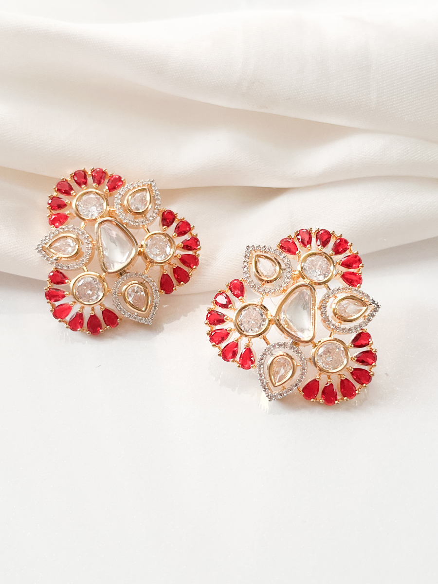 Elegant Sabhyasanchi Inspired Earrings with Gold Plating, CZ, and Polki