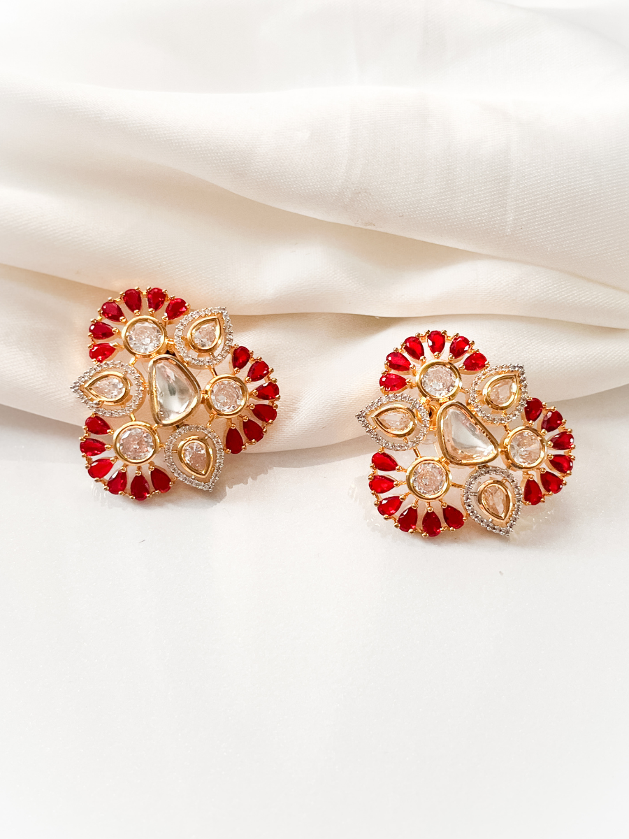 Elegant Sabhyasanchi Inspired Earrings with Gold Plating, CZ, and Polki