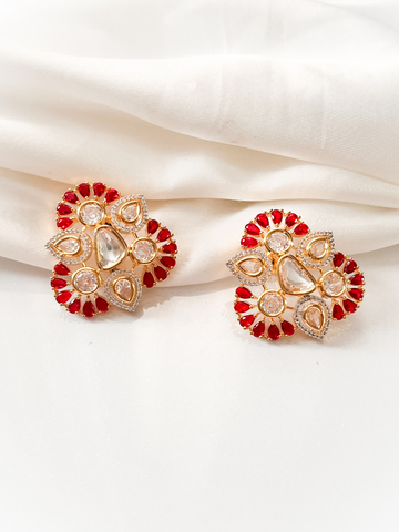 Elegant Sabhyasanchi Inspired Earrings with Gold Plating, CZ, and Polki