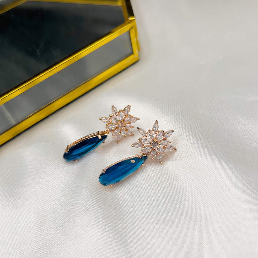 Premium Cz and Mid Night Blue Glass Stone Earring - Kiasha 