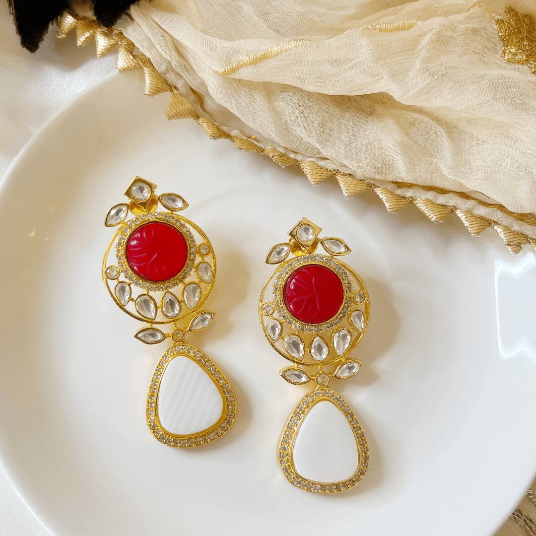 Premium Tayani Kundan, mother of pearl and Carving Stone Earrings for women - Kiasha 