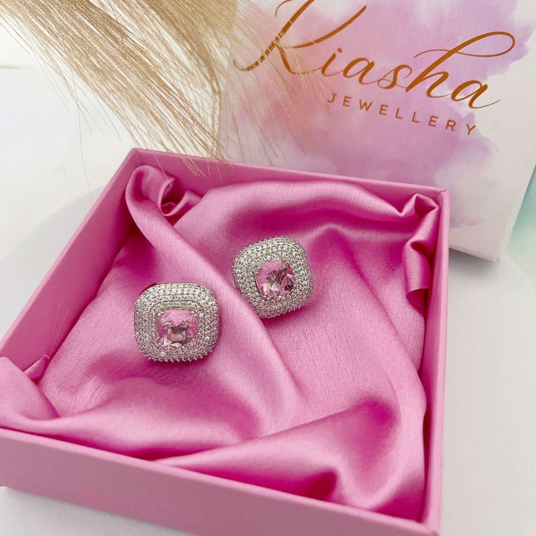 Rhodium Plated Stud Earrings for Timeless Elegance - Kiasha 