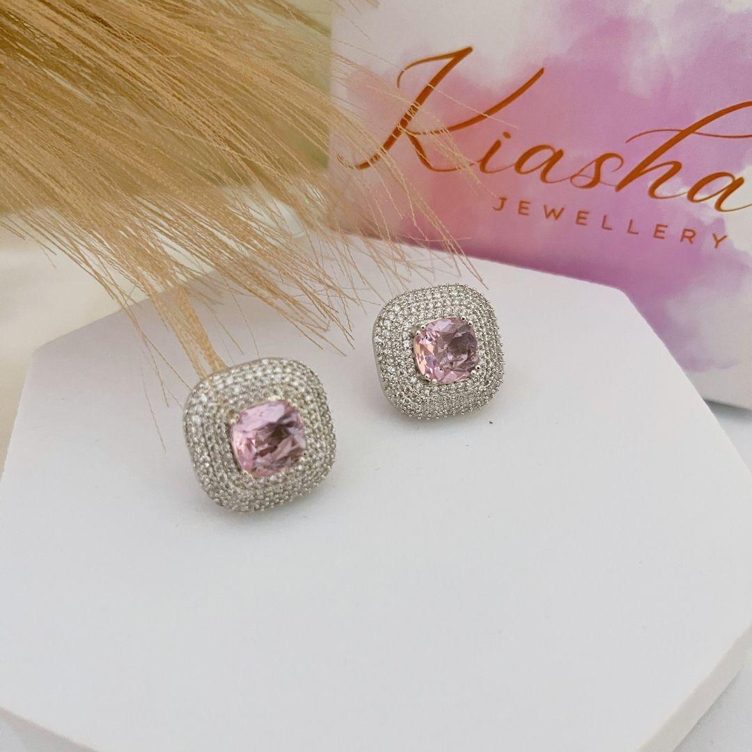 Rhodium Plated Stud Earrings for Timeless Elegance - Kiasha 