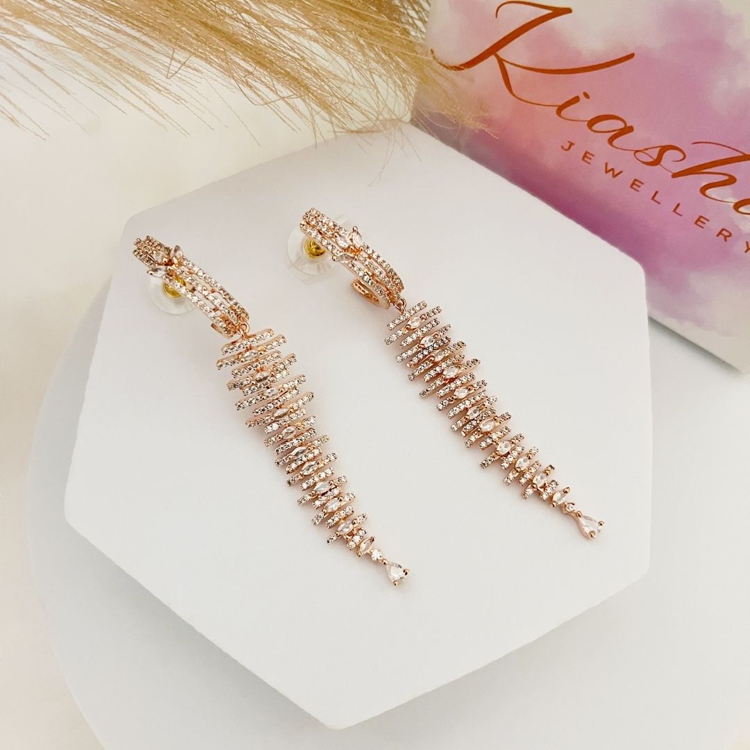 Kiasha's Celebrity-Inspired Rose Gold Plated Long Earrings - Kiasha 