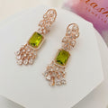 Premium Rose Gold CZ Earrings with Glass Stone and Backclip for support - Kiasha 