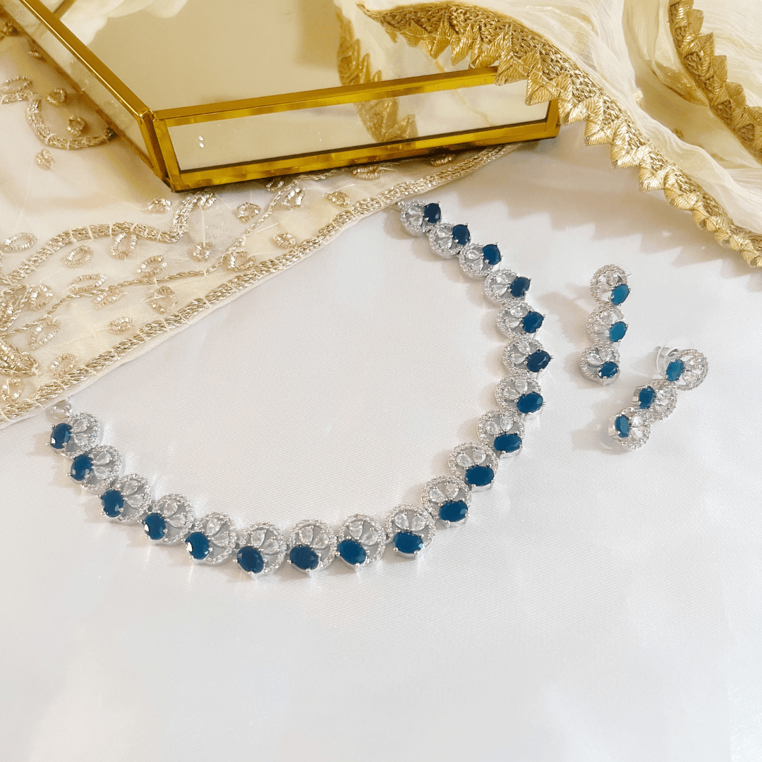 Kiasha Premium CZ Necklace with Midnight Blue in Rhodium Plating - Kiasha 