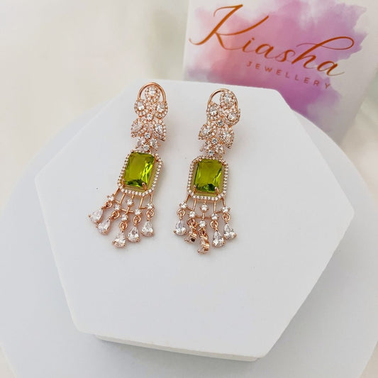 Premium Rose Gold CZ Earrings with Glass Stone and Backclip for support - Kiasha 