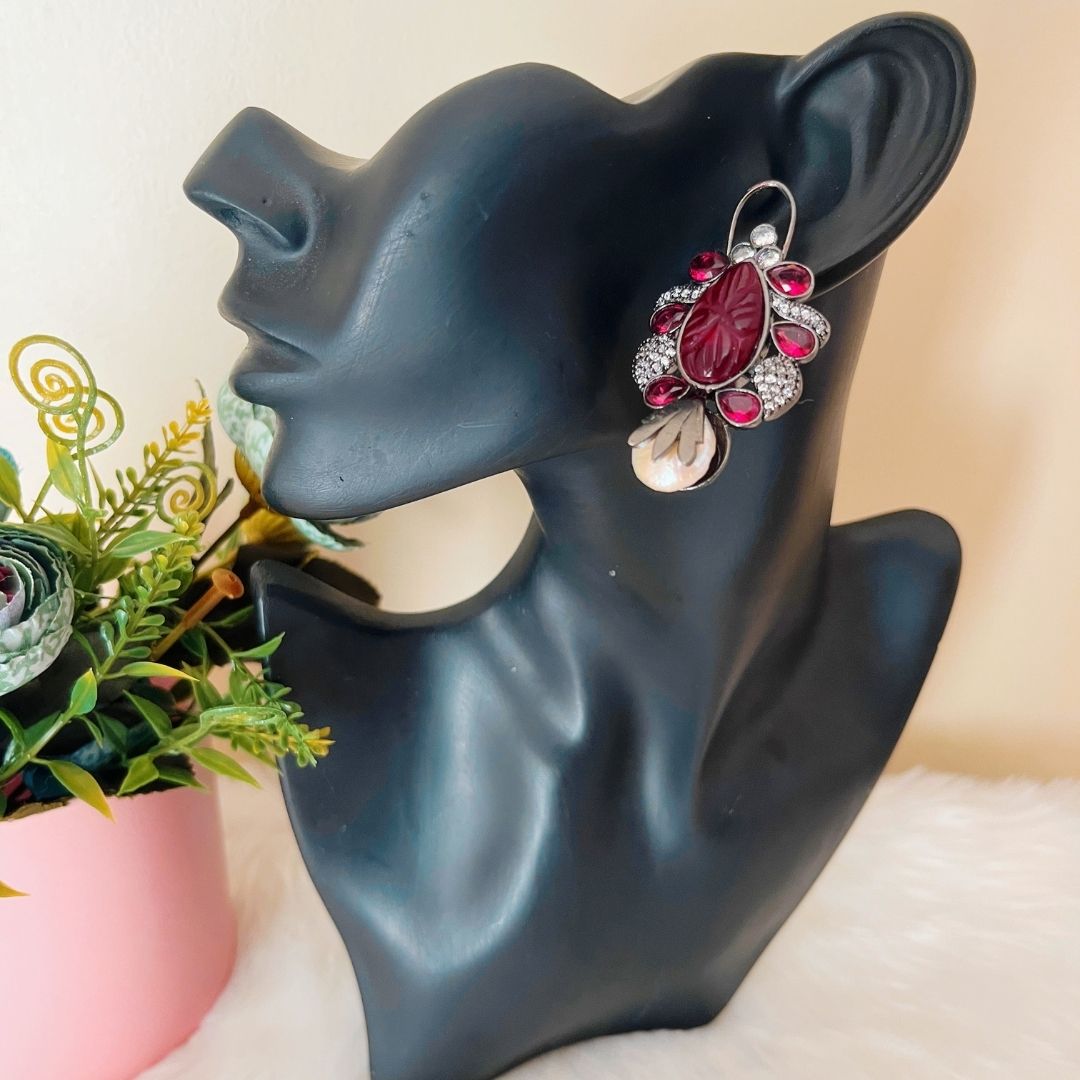 Celebrity Inspired cubic zirconia and amarpali stones earrings - Kiasha 