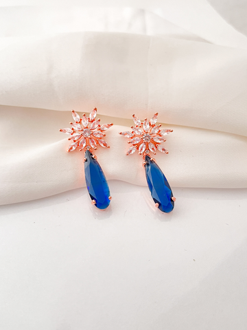 Premium Cz and Mid Night Blue Glass Stone Earring