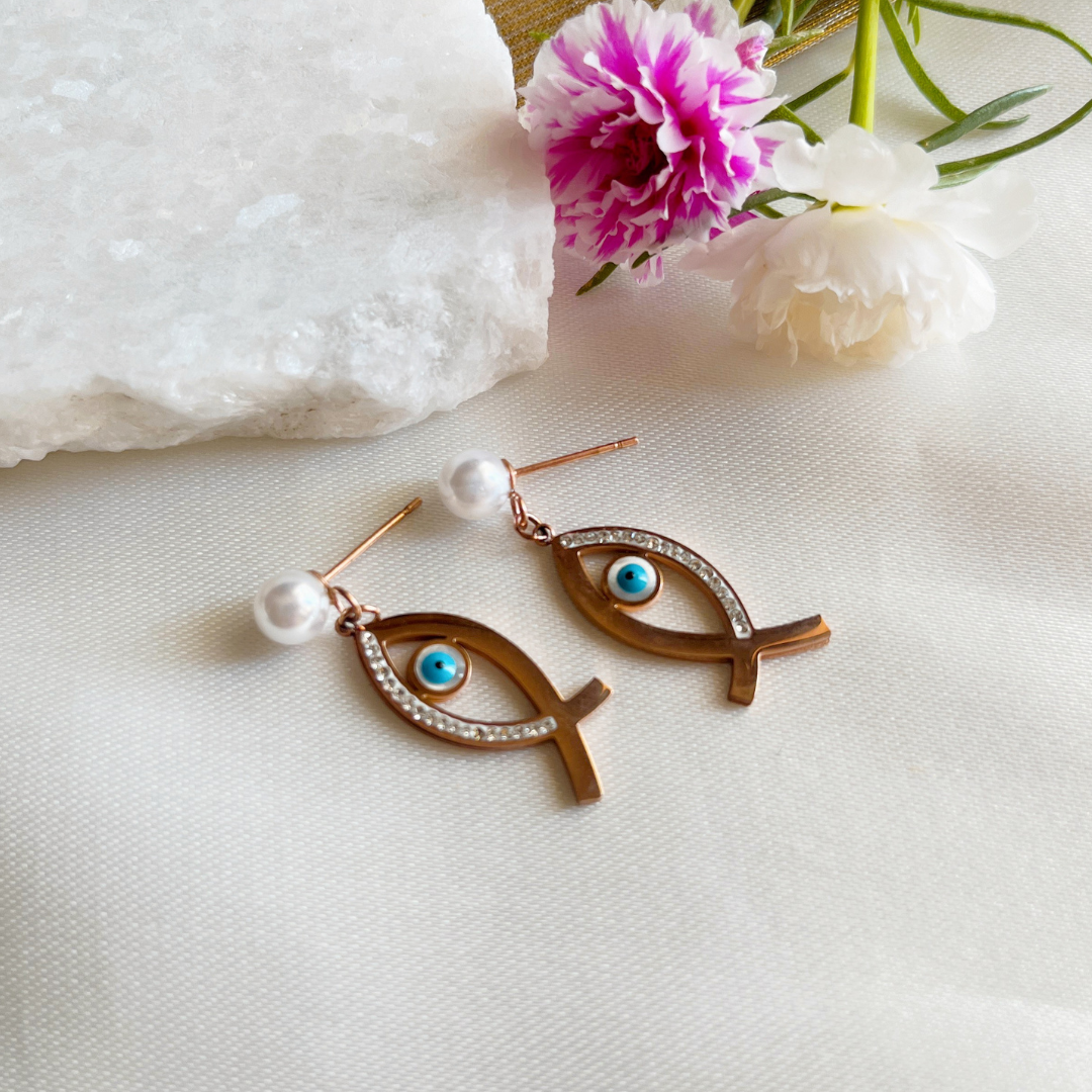 Kiasha Jewellery Rose Gold Evil Eye Earrings for Everyday Glamour - Kiasha 