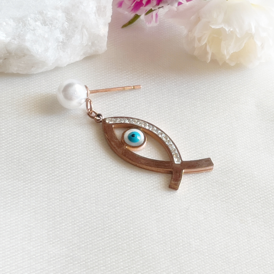 Kiasha Jewellery Rose Gold Evil Eye Earrings for Everyday Glamour - Kiasha 