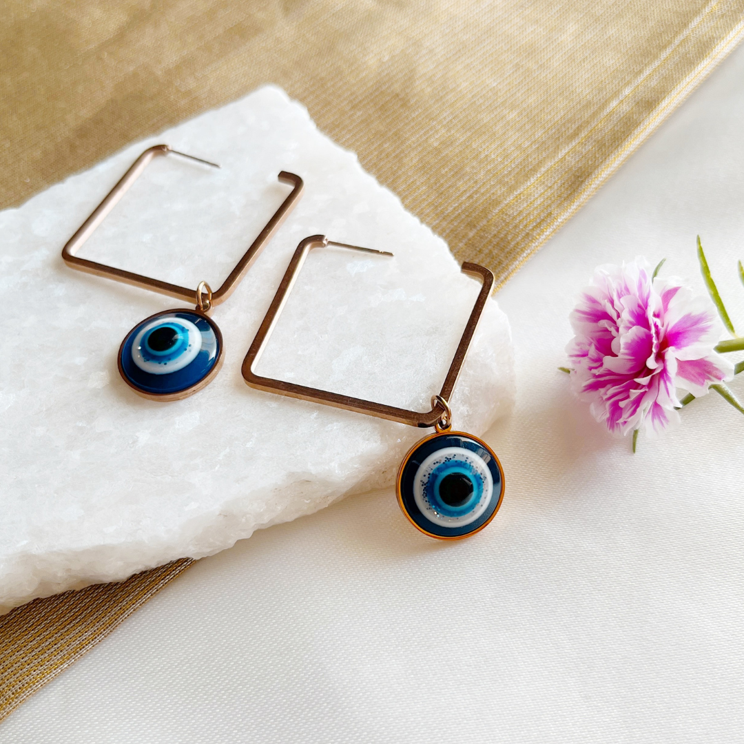 Kiasha Celebrity-Inspired Rose Gold Evil Eye Earrings - Kiasha 