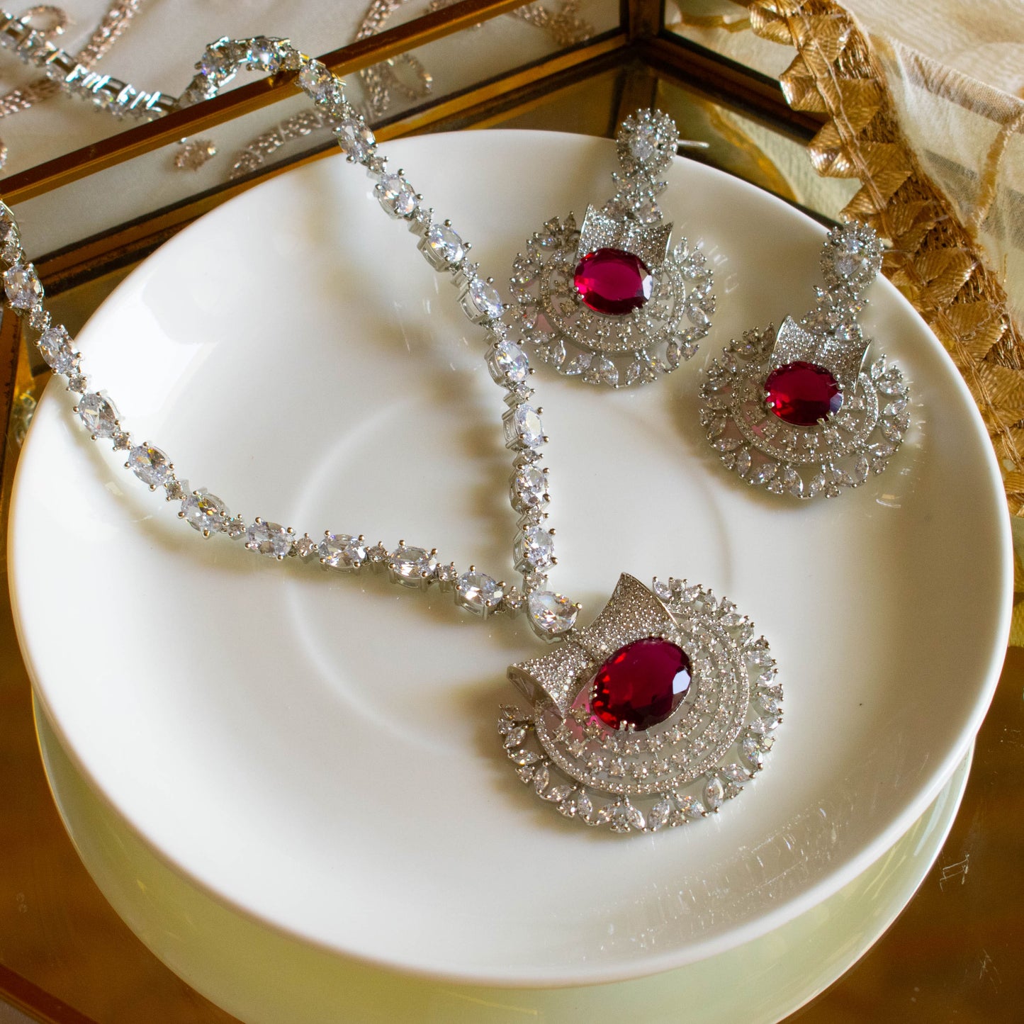 Hydra Red CZ Necklace Minimal Elegance in Celebrity Style by Kiasha Jewellery - Kiasha 